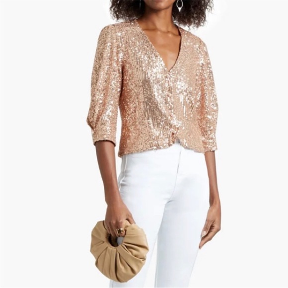 Maje Tops Maje Rose Gold Sequin Button Down Blouse Top Jacket